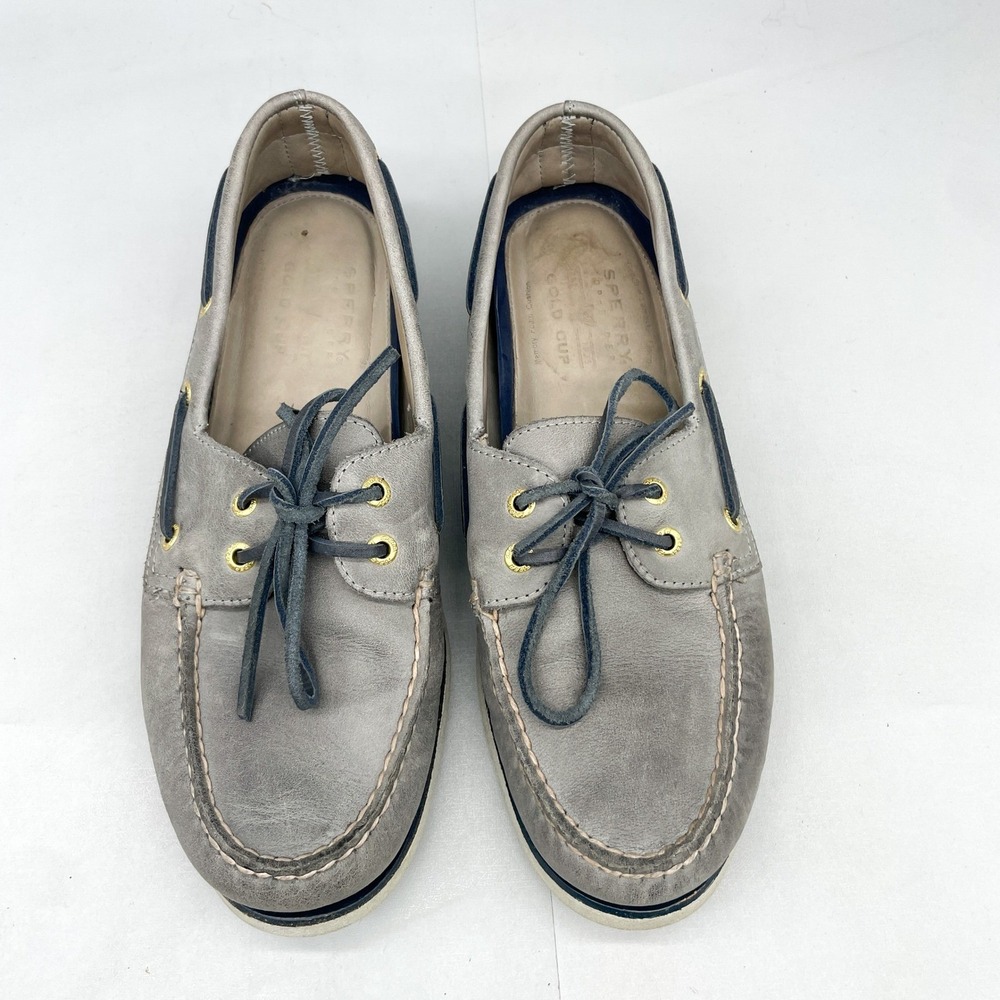 Sperry Gold Cup Authentic Original Boat Shoes Mens 10.5M Grey Leather Preppy